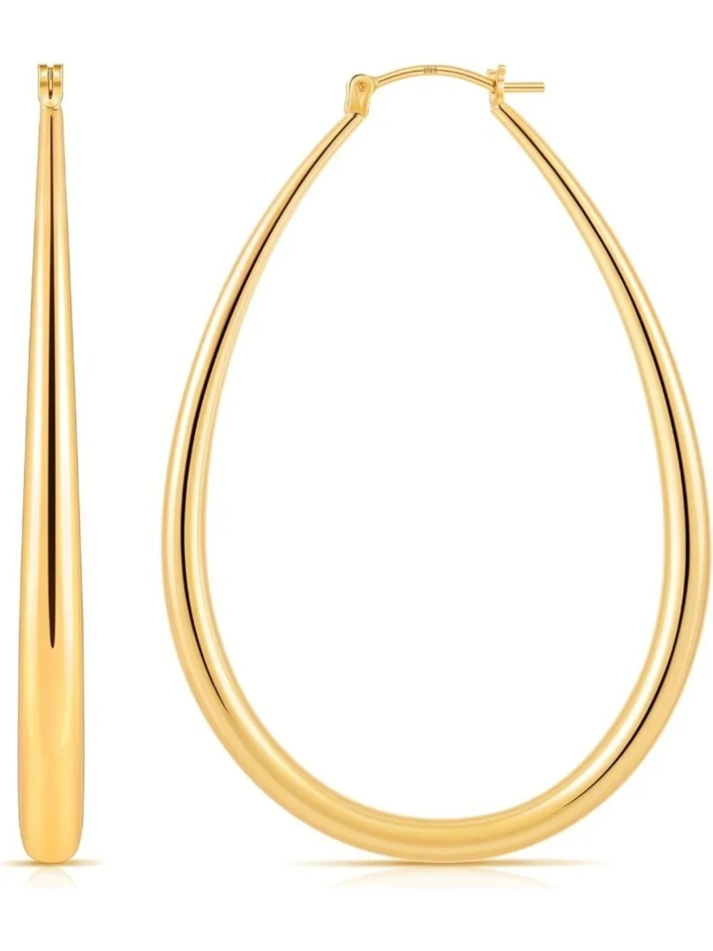 Stylish Chunky Gold Plated Hoop Earrings for Women, Oval Design, Sterling Silver